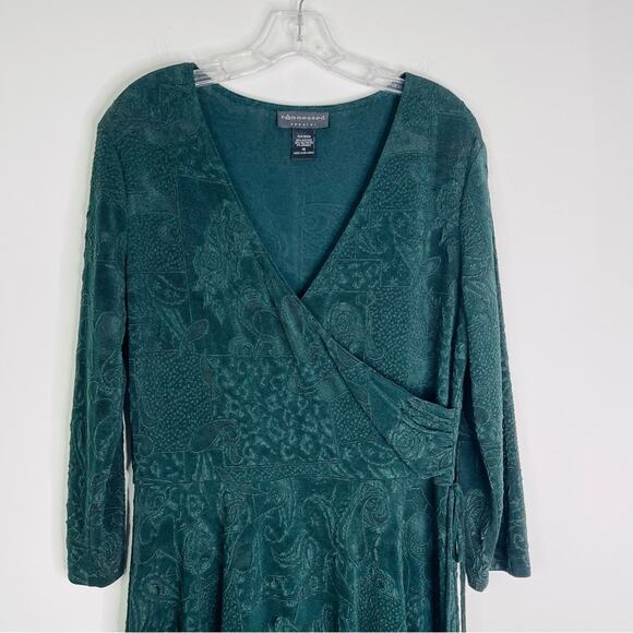 Vintage green floral faux wrap stretchy midi dress 16 - Picture 2 of 7